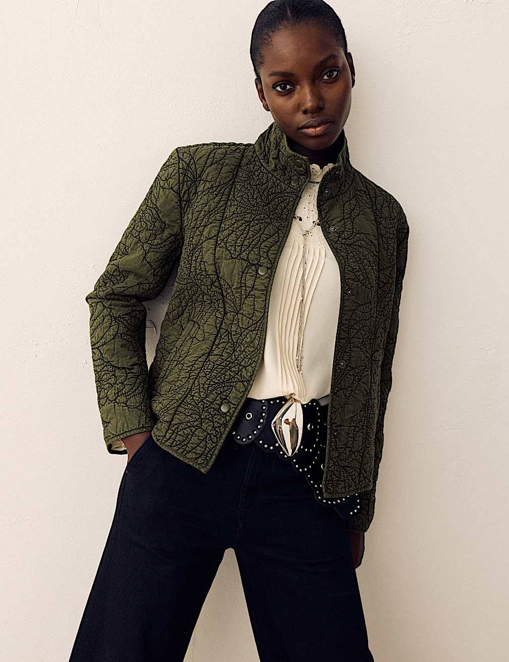 Embroidered Quilted Funnel Neck Jacket