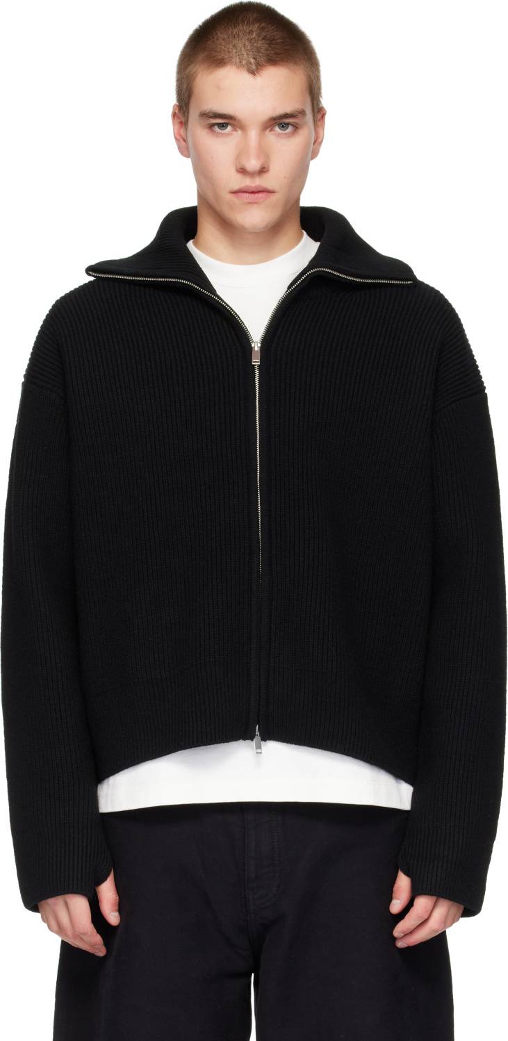 Studio Nicholson Ribbed-Knit Wool Zip-Up Sweater