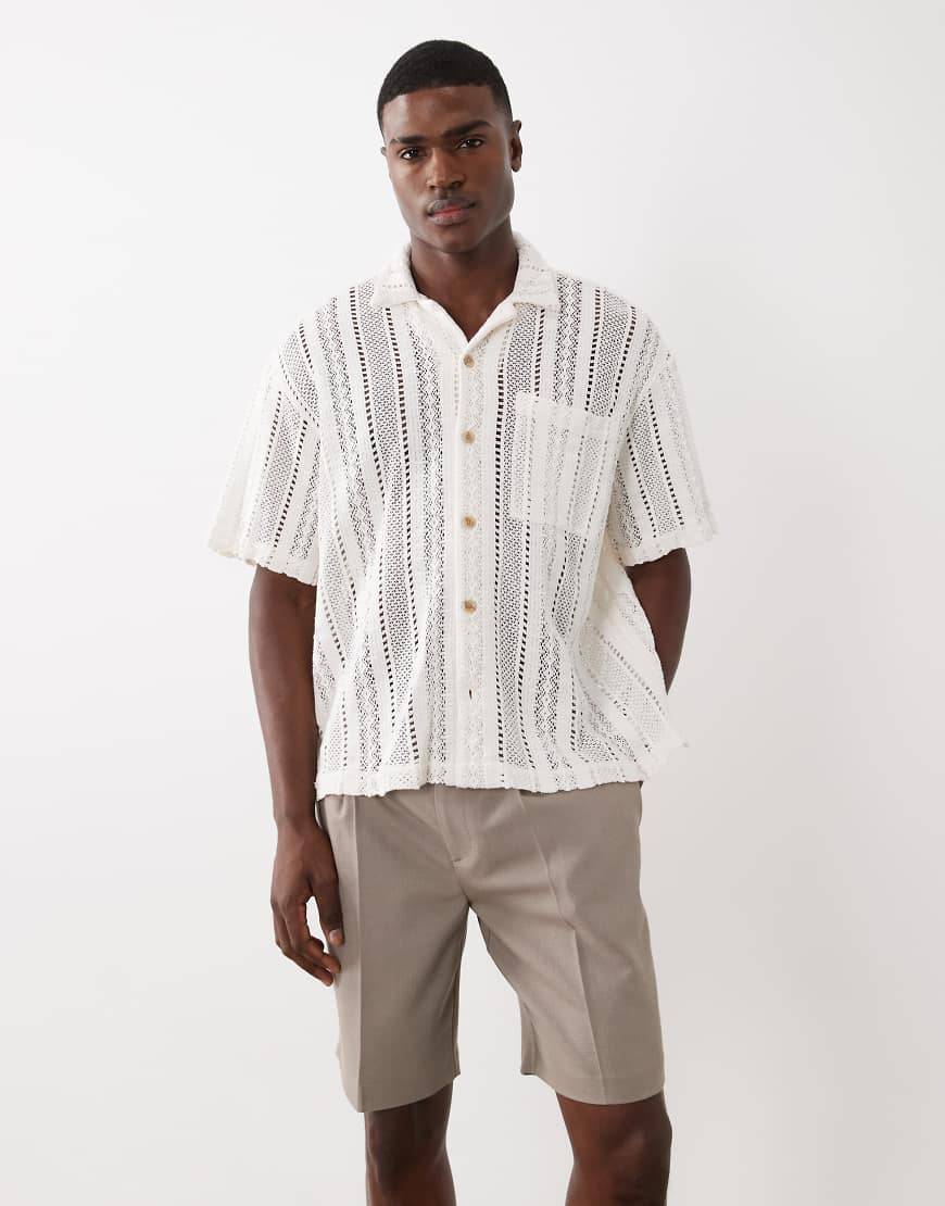 ASOS DESIGN Camicia Oversize Uncinetto Beige Rever - Neutro