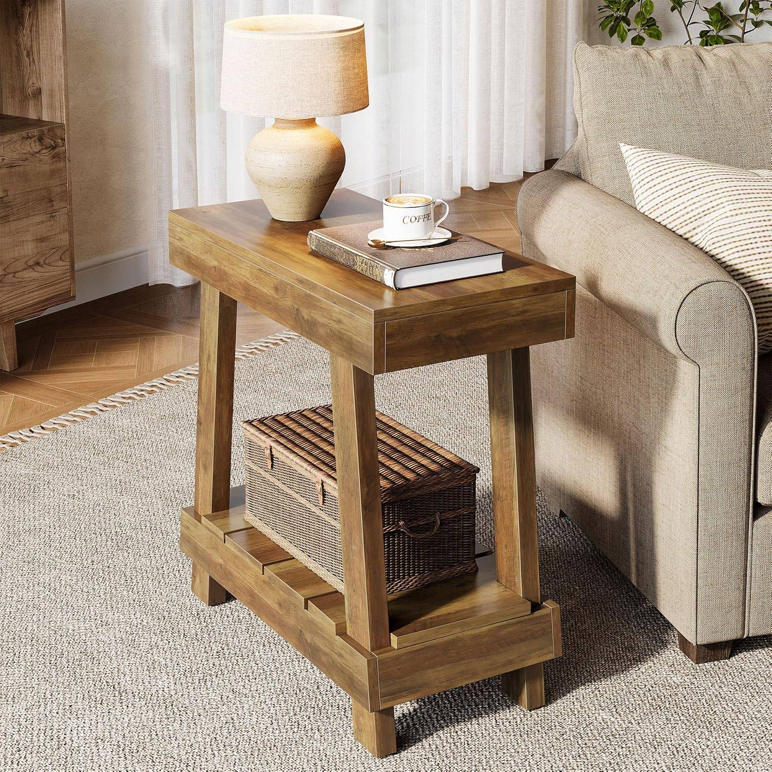 Tribesigns End Table With 2 Tier Storage Shelf Table