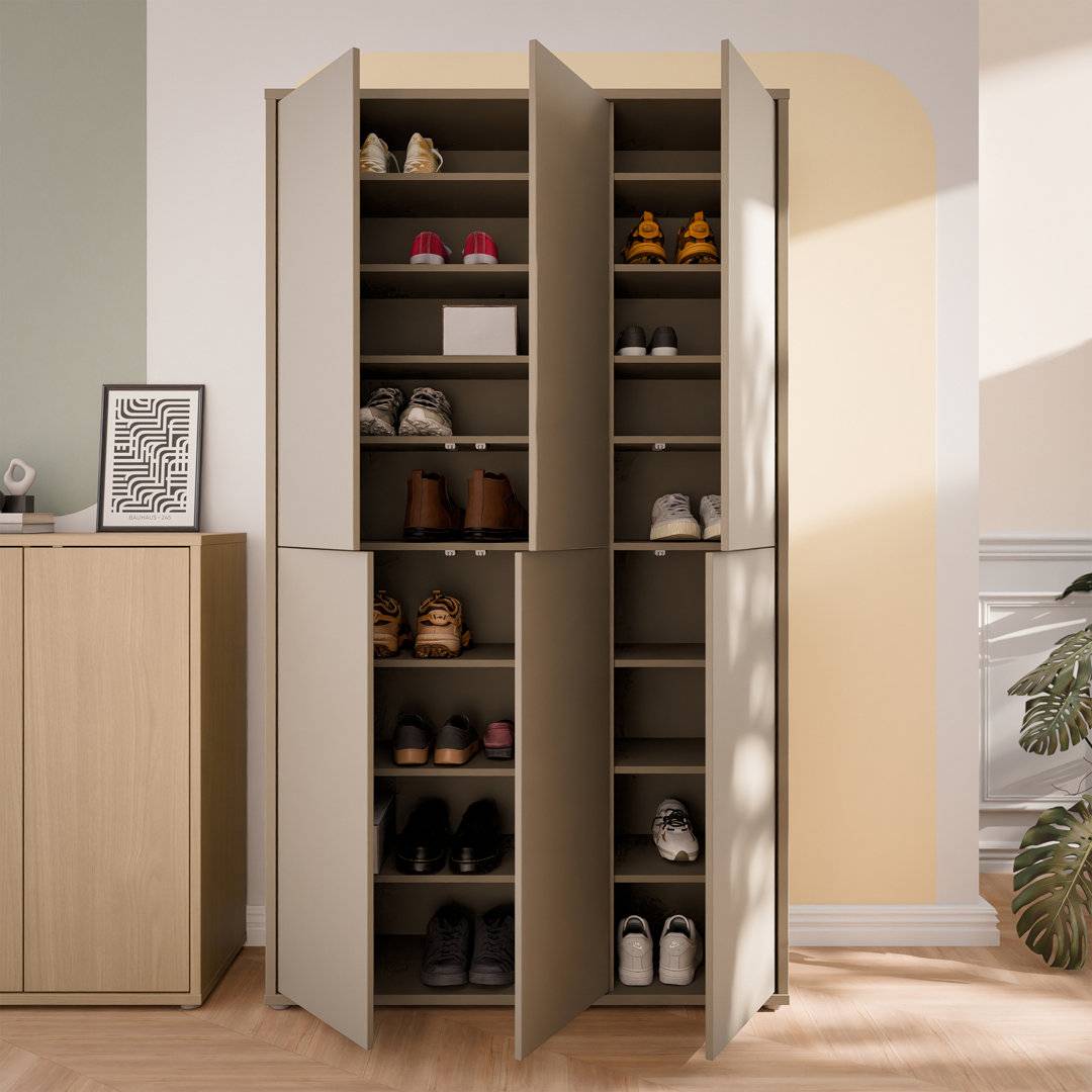 Ebern Designs Rylon 24 Pair Shoe Storage Cabinet Taupe Shoe Rack