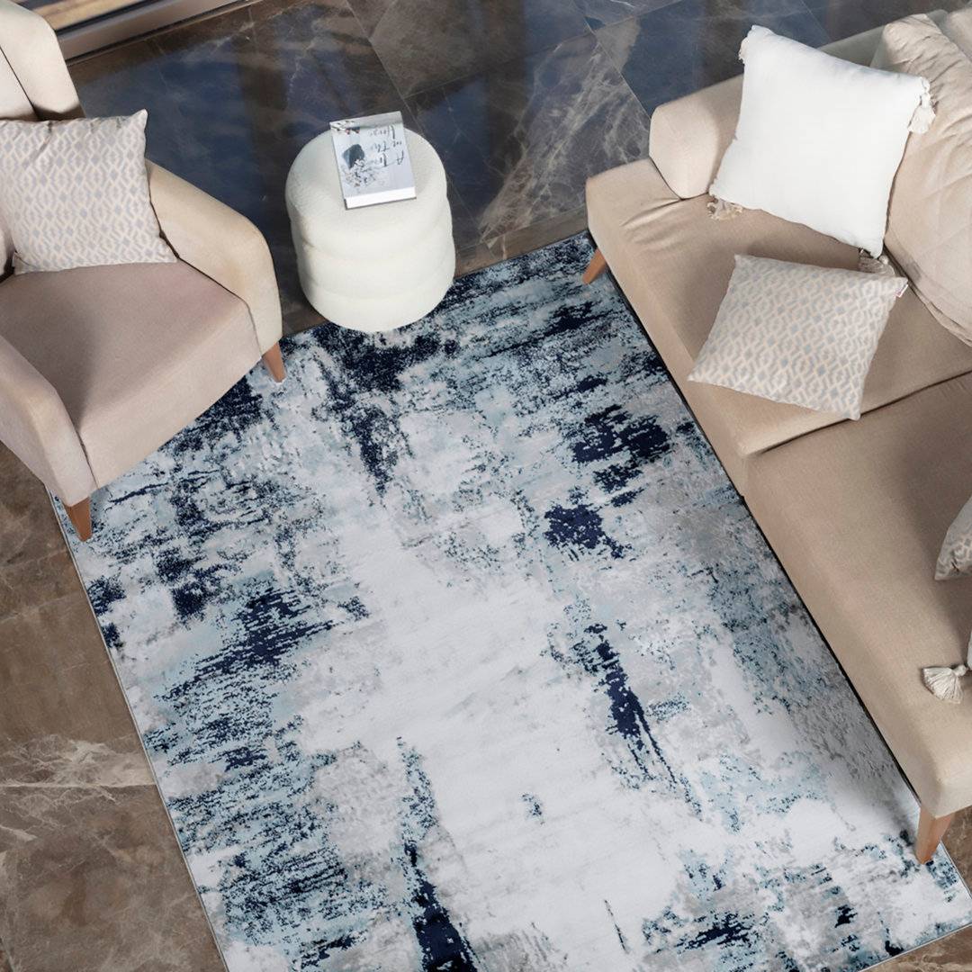 Mistana Roudebush Machine Woven Aqua Rug Blue