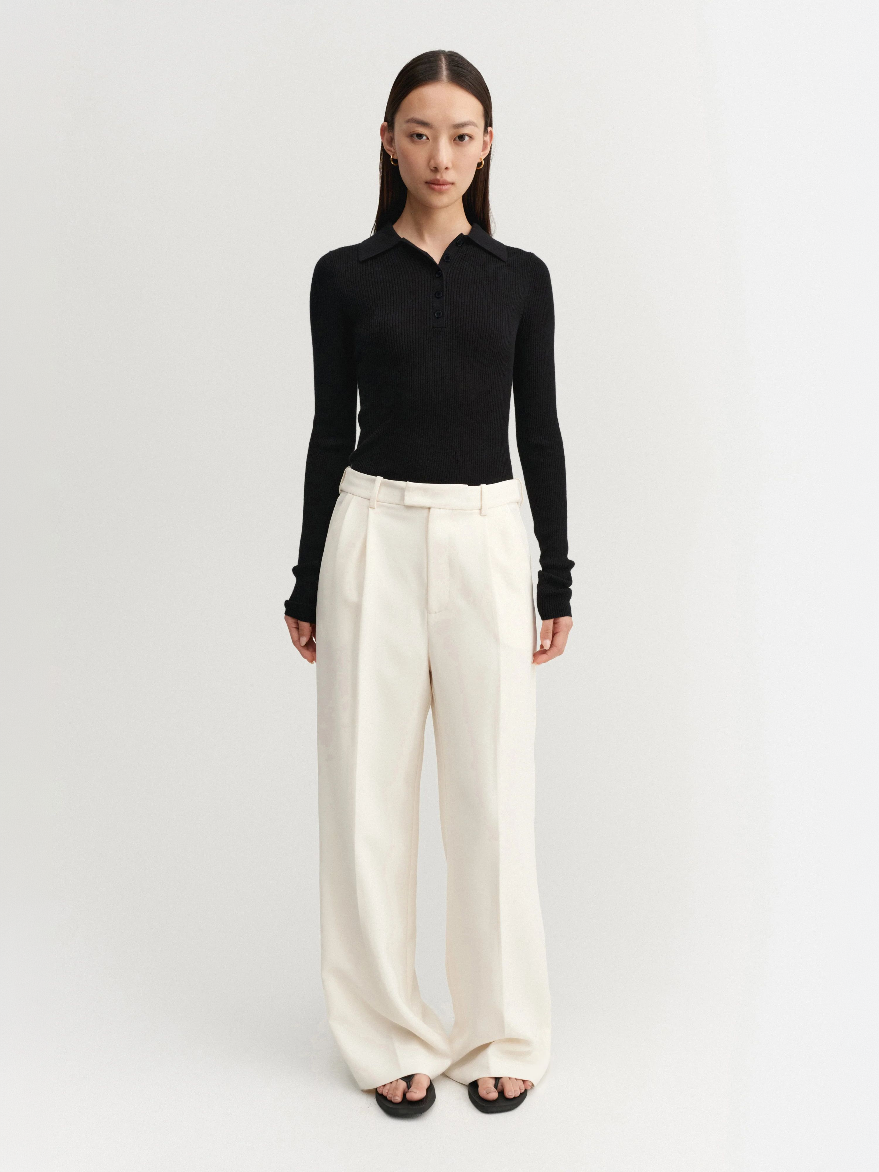 Almada Label Rib Top Uld - Sort