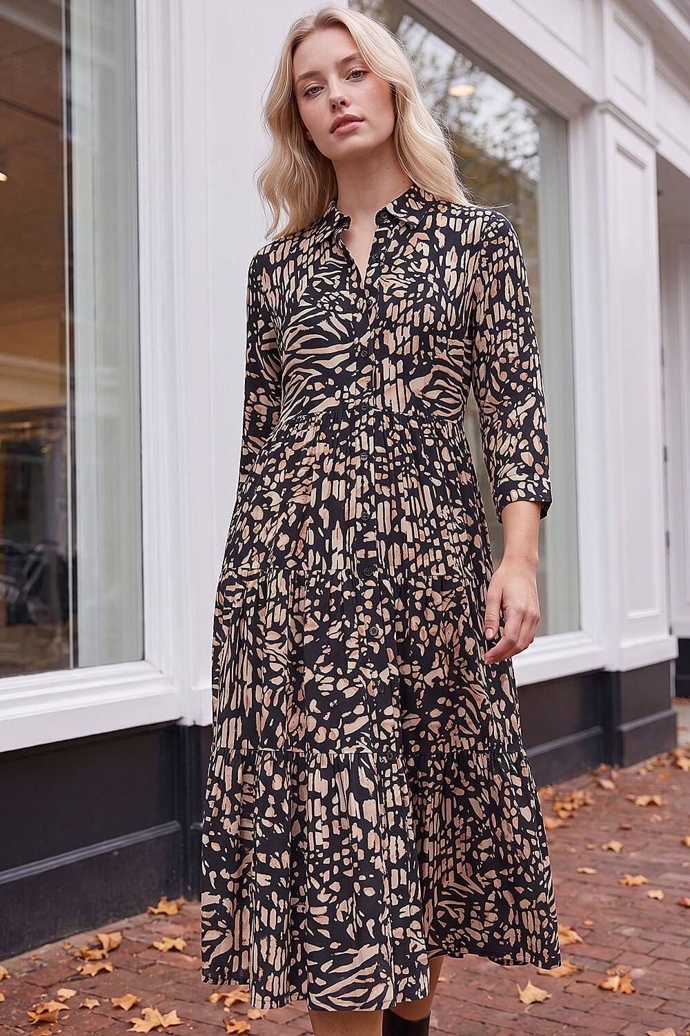 Roman Button Ruched Dress