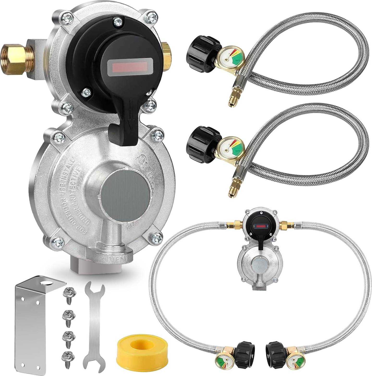 Propane gas tank Lukvuzo Rv Propane Regulator Dual Tank Hoses Kit
