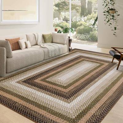 Garvee Farmhouse Braided Printed Washable Rug
