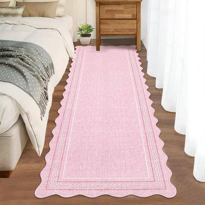 Garvee Modern Curved Rope Border Area Rug Pink
