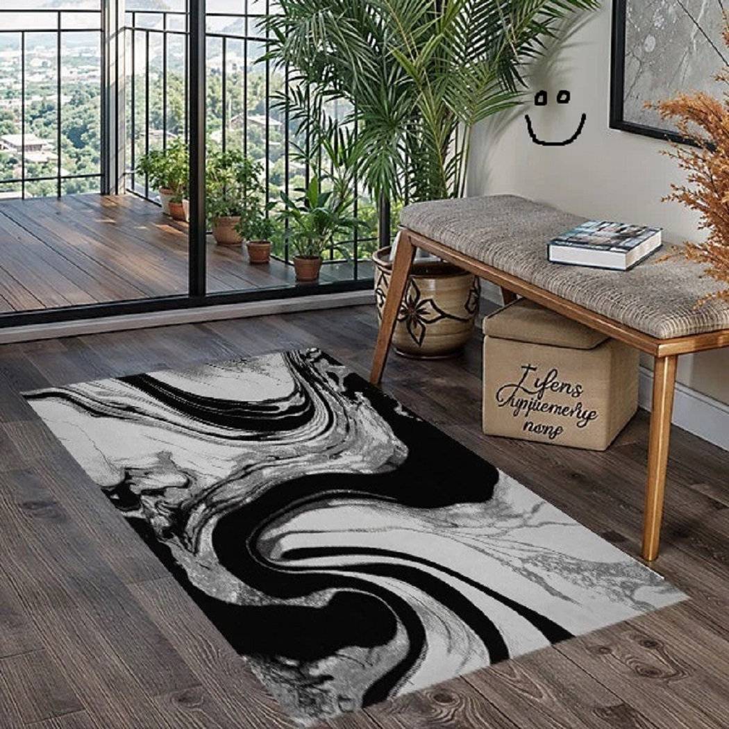 Brayden Studio Abstract Area Rug Black, Grey cm