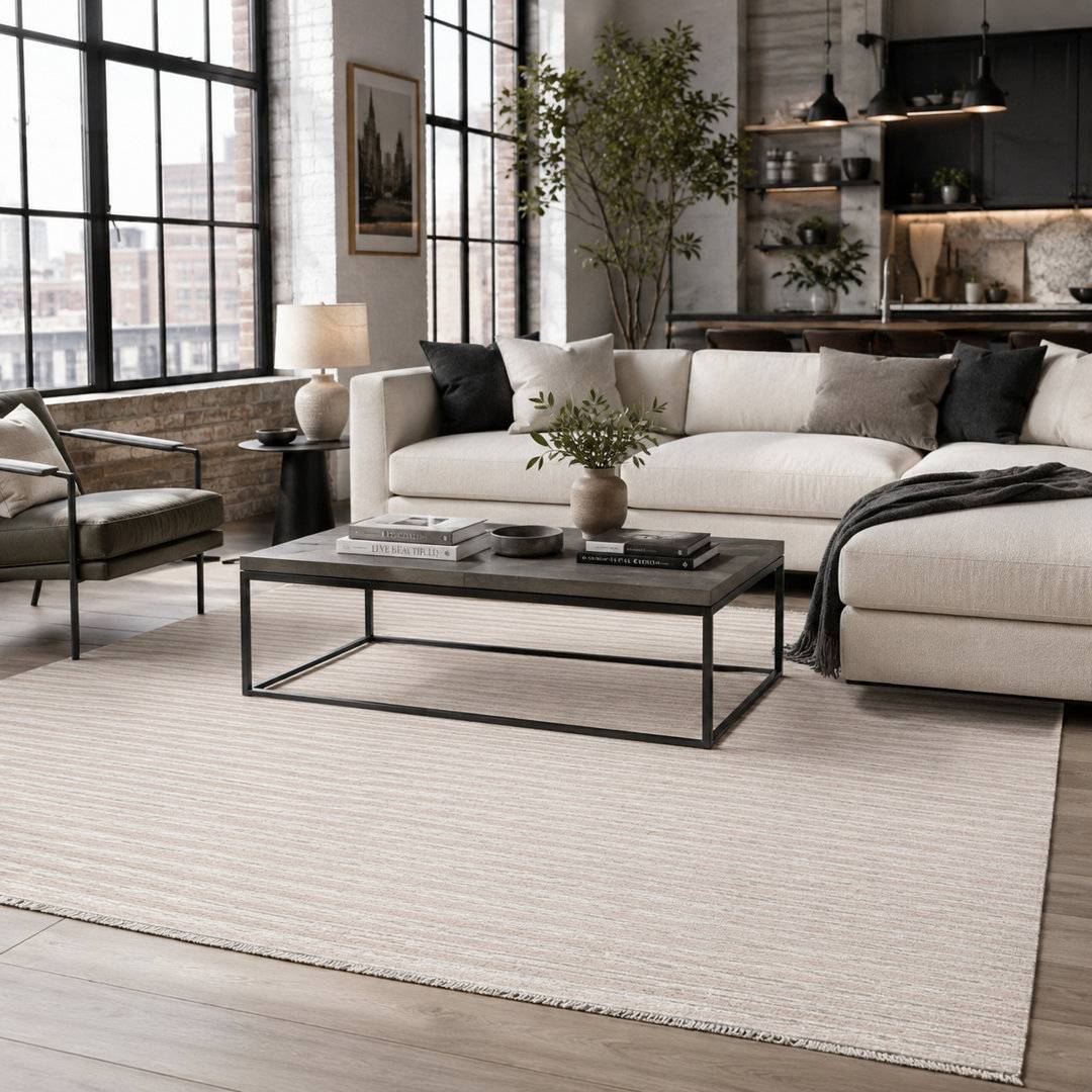 Brayden Studio Linework Slate Modern Washable Rug Grey cm