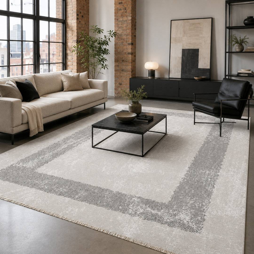 Brayden Studio Timeless Linework Soft Washable Rug Grey cm