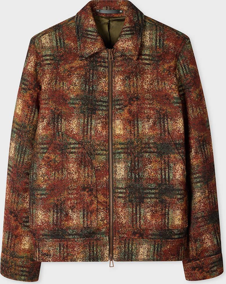 PS Paul Smith Rust Textured Check Zip Jacket - Red