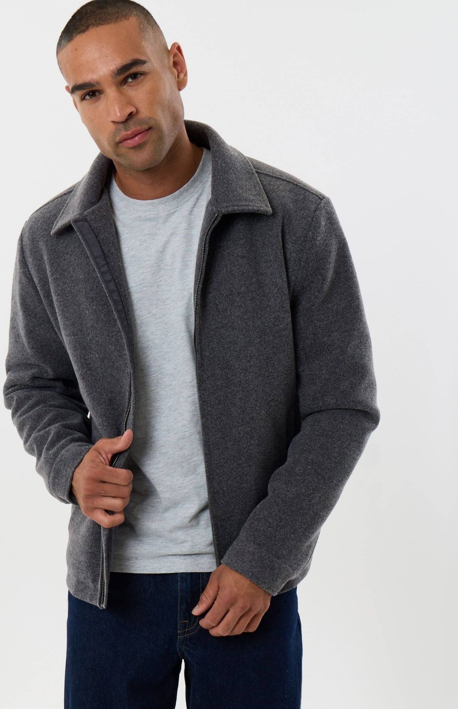 Threadbare Grey Faux Wool Lightweight Collared Jacket