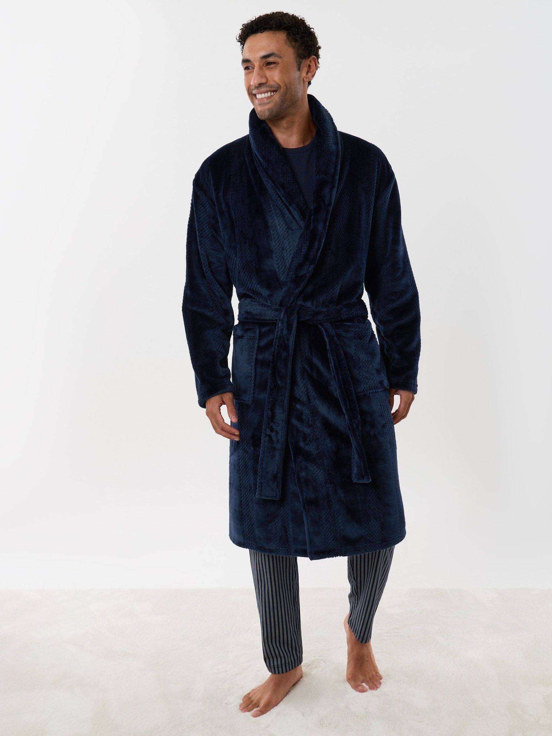 Threadbare Blue Textured Fleece Dressing Gown