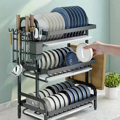 B&Q 3 Tier Dish Drainer Rack With Drip Tray Dish Drainer