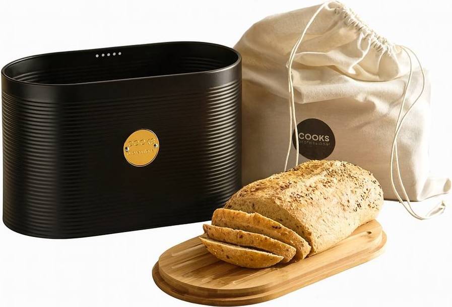 Cooks Professional Ribbed Bread Bin 2-In-1 Bamboo Cutting Board Lid Bread Box