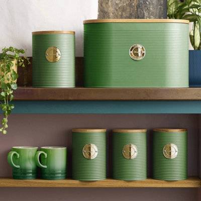 Cooks Professional 5 Piece Ribbed Kitchen Storage Set Green Gold Kitchen Storage 5pcs