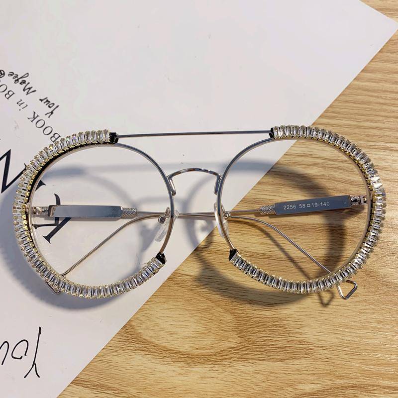 Yiran Oversized Round Rhinestone Sunglasses - Grey