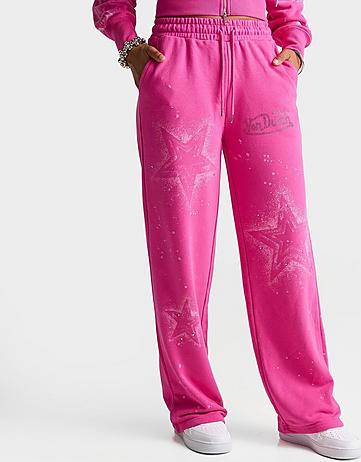 Pink spray paint Von Dutch Spray Paint Star Mid-Rise Wide-Leg Sweatpants - Raspberry Rose