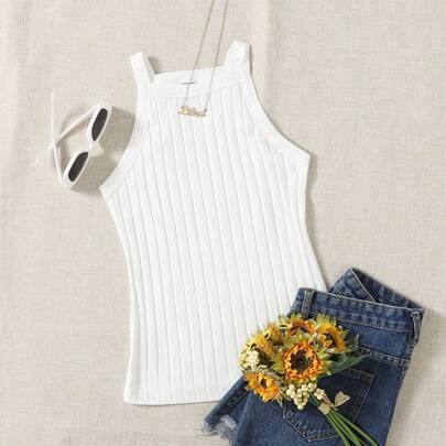 Shein Ribbstickad Linne - Vitt
