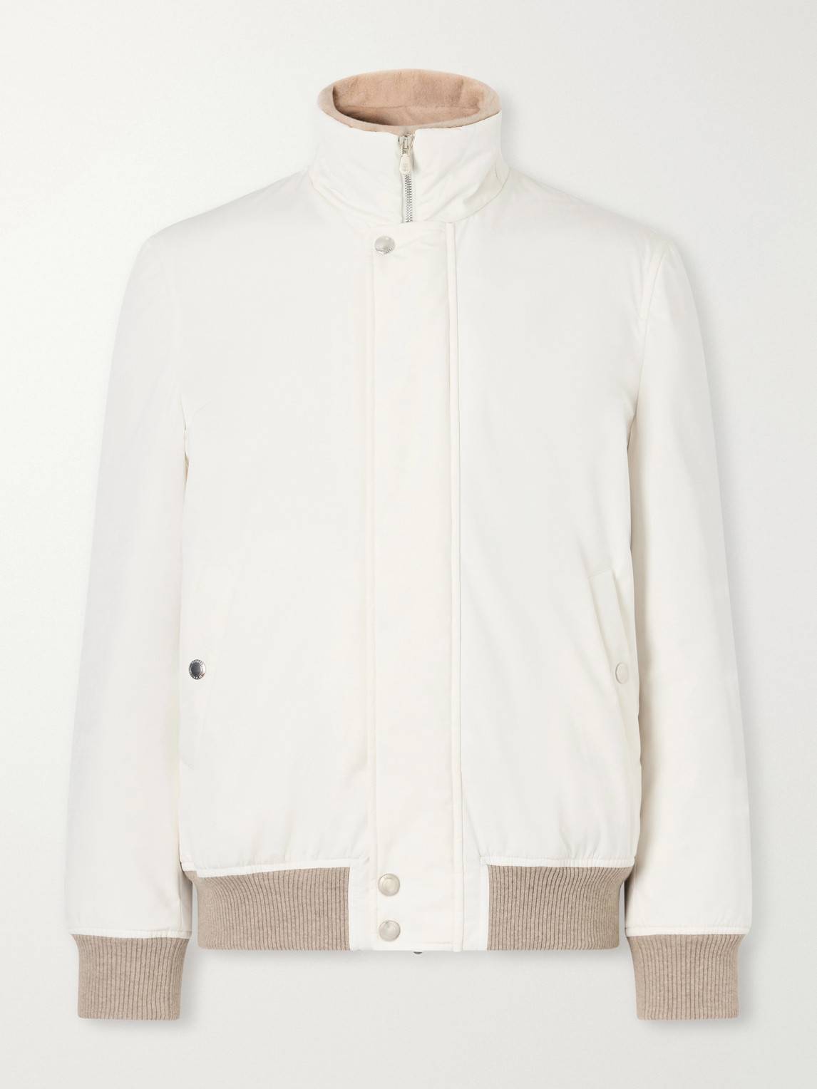 Brunello Cucinelli Rib-Trimmed Shell Blouson Jacket - White