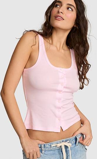 Relaxed Rib Button-Down Tank Top