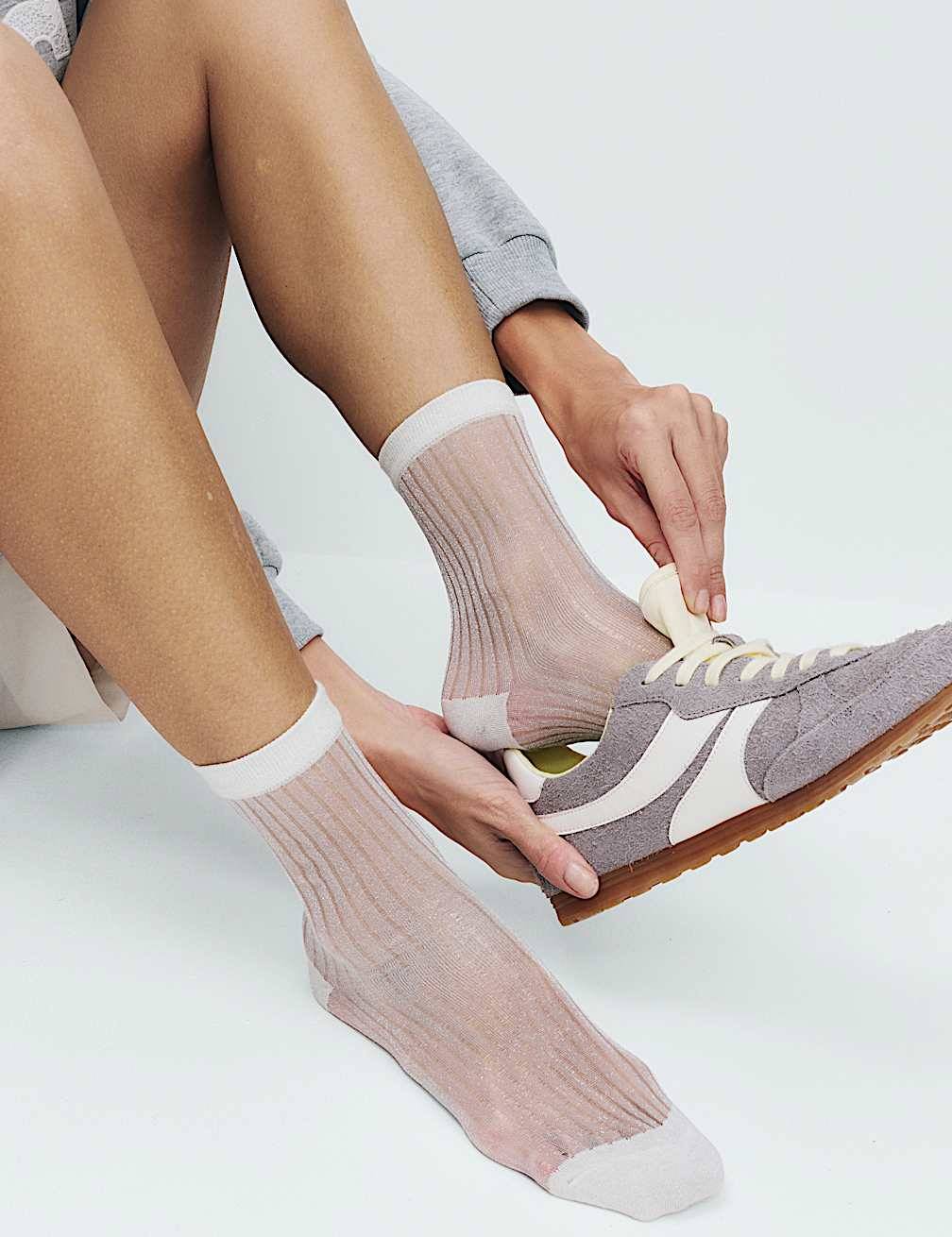 Cotton Sheer Ribbed Crew Socks