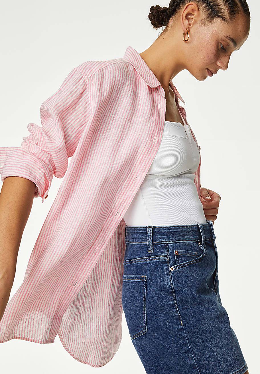 Pure Linen Collared Relaxed Shirt