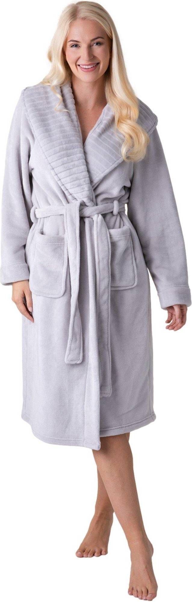 Supersoft Fleece Ribbed Collar Robe - Womens
