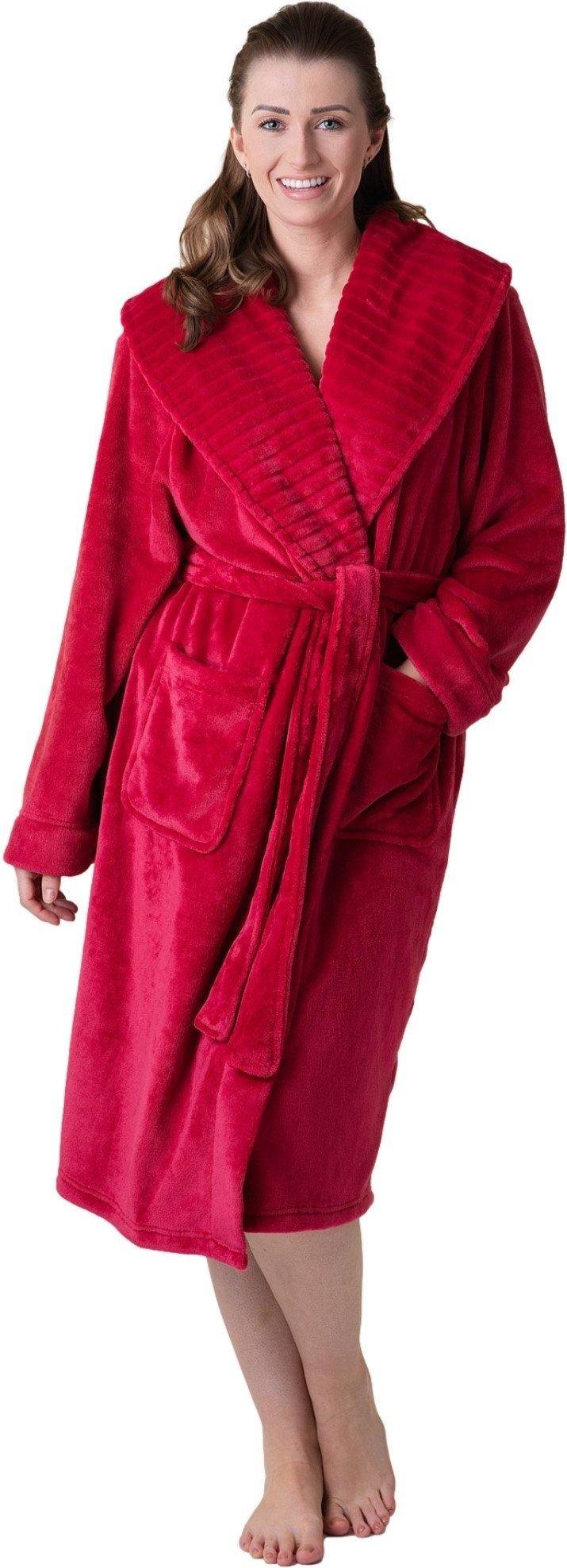 Camille Supersoft Fleece Ribbed Collar Robe - Womens