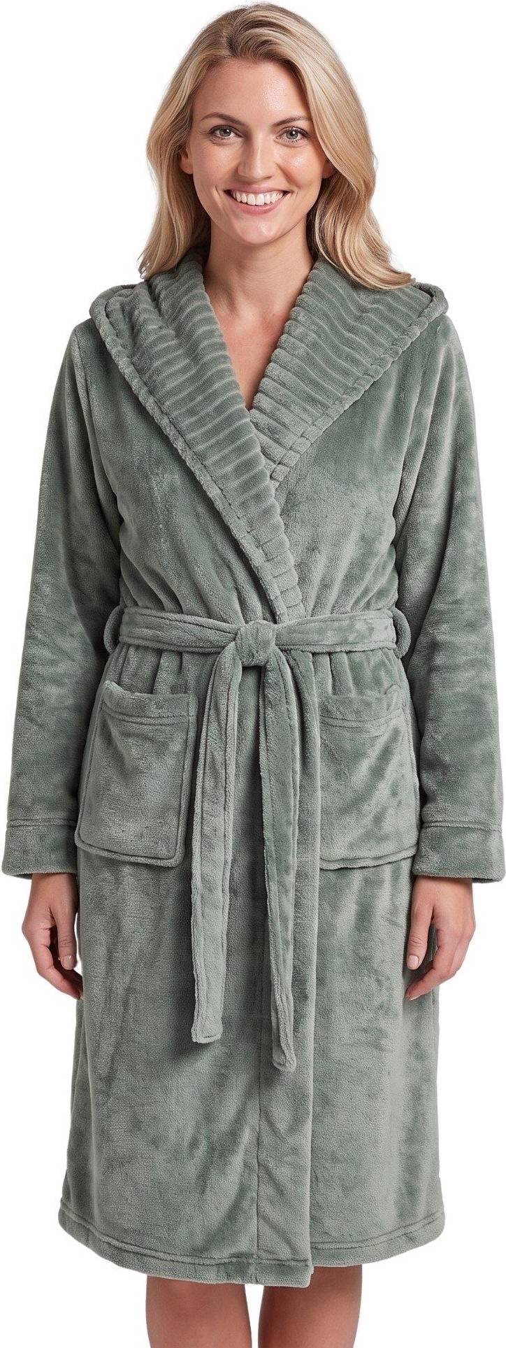 Camille Supersoft Fleece Ribbed Collar Robe - Womens