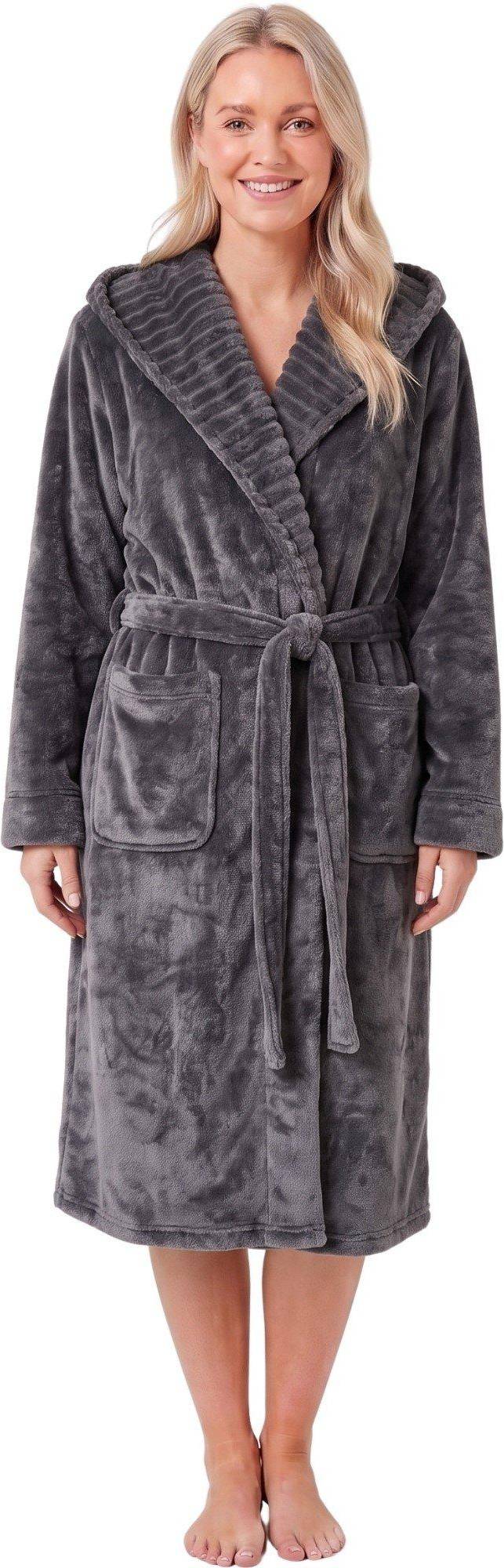 Supersoft Fleece Ribbed Collar Robe - Womens