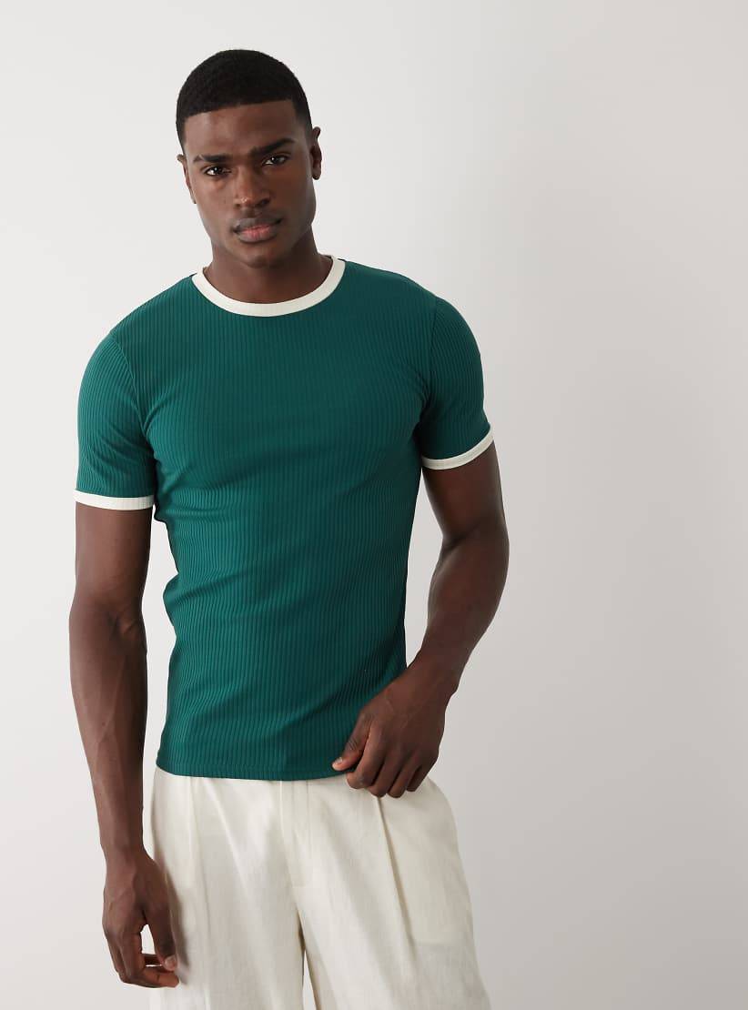 Muscle tshirt ASOS DESIGN Heavyweight Muscle Fit Ringer T-shirt Green Rib