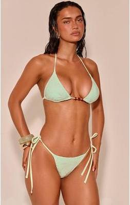PrettyLittleThing Sage Textured Bead Trim Triangle Bikini Top