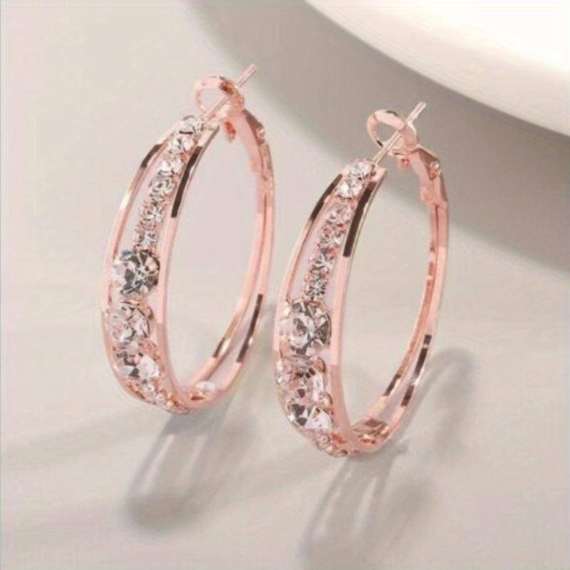 Ave. Exquisite Explosive Style Wind Rhinestone Earrings Large Circle - Rose