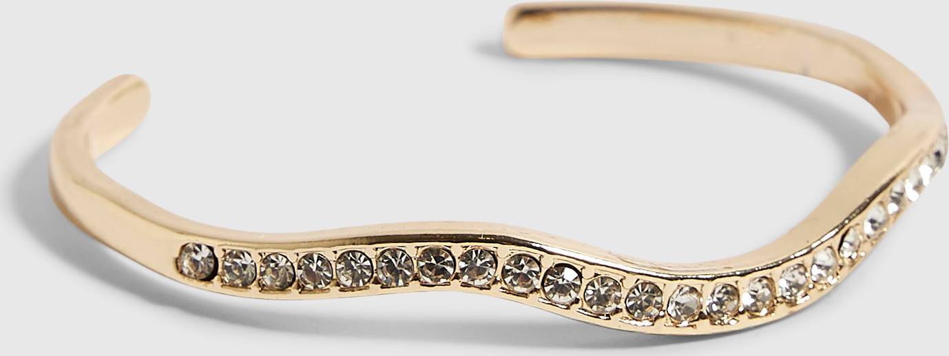 River Island Gold Wave Rhinestone Bangle - Gold