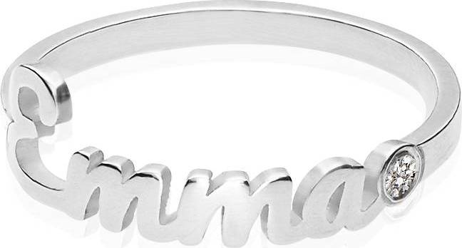 Script Name Ring with Diamond Silver
