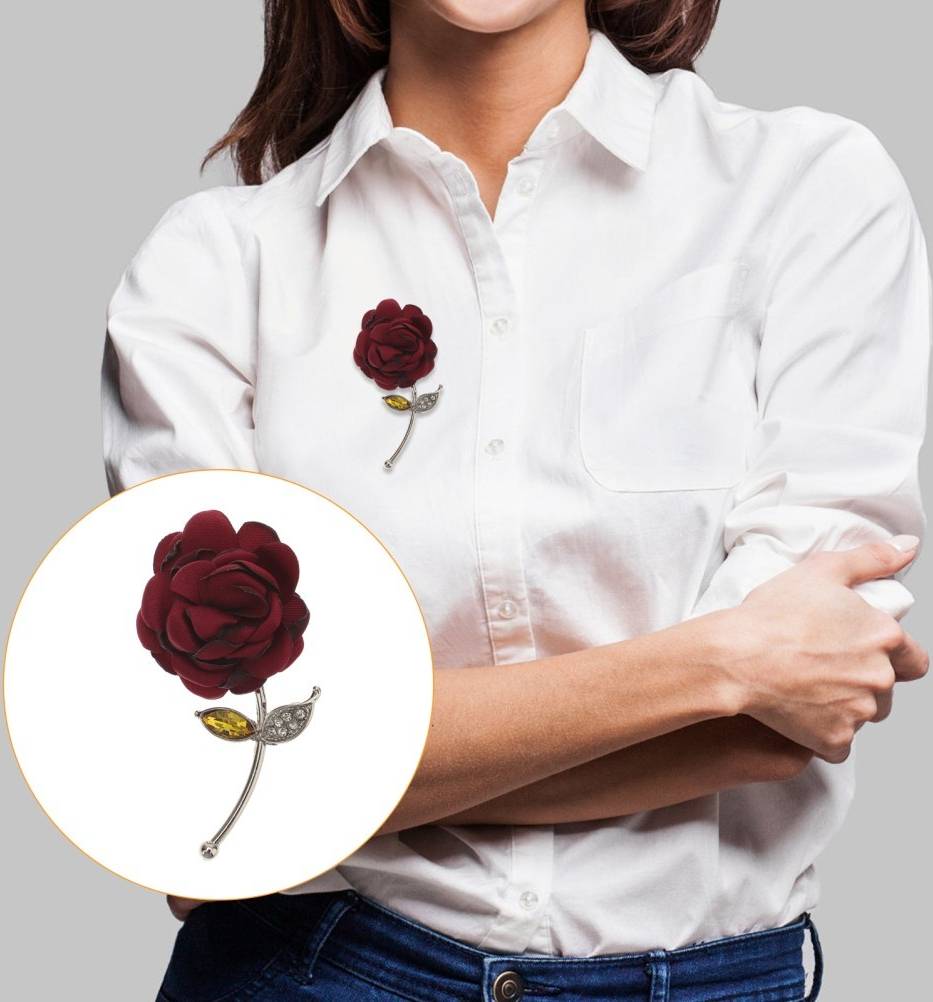 Rose Rhinestone Flower Brooch Jewelry Pin