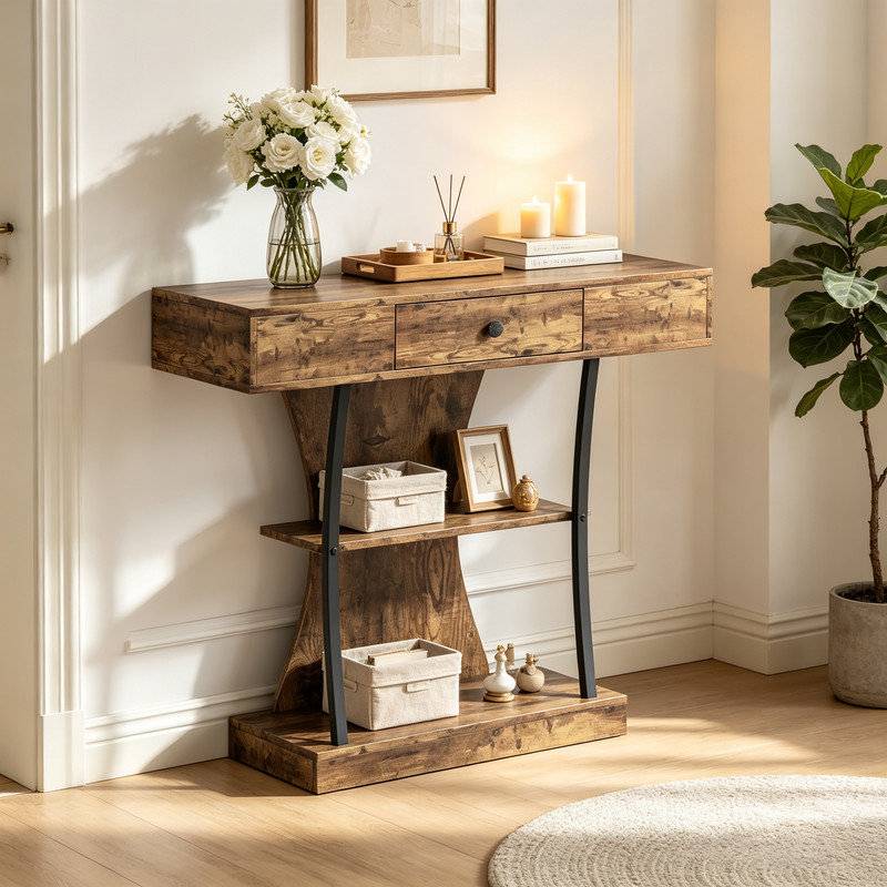Williston Forge Console Table Rustic Brown