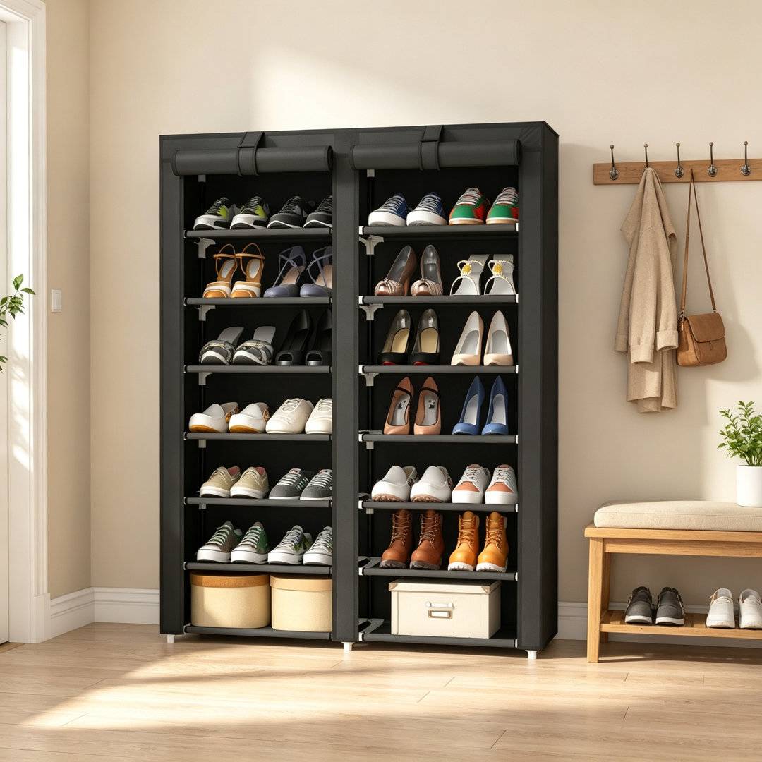Rebrilliant 28 Pair Shoe Rack Black Shoe Rack