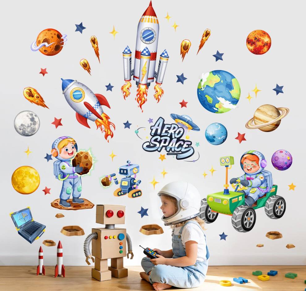 Supzone Outer Space Rockets Wall Stickers