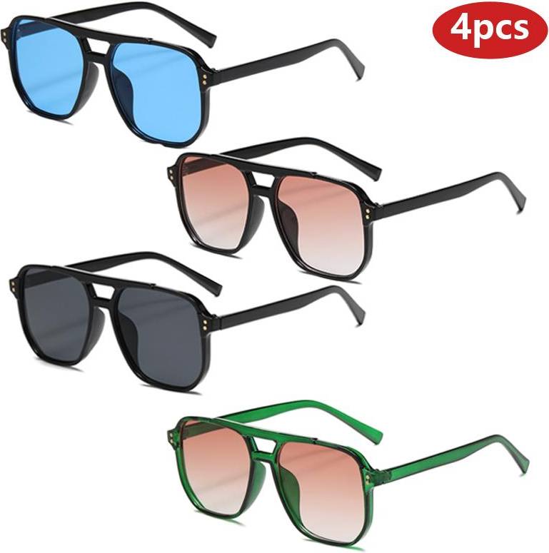 4-Pack Double-Bridge Rectangular Sunglasses - Assorted Colours