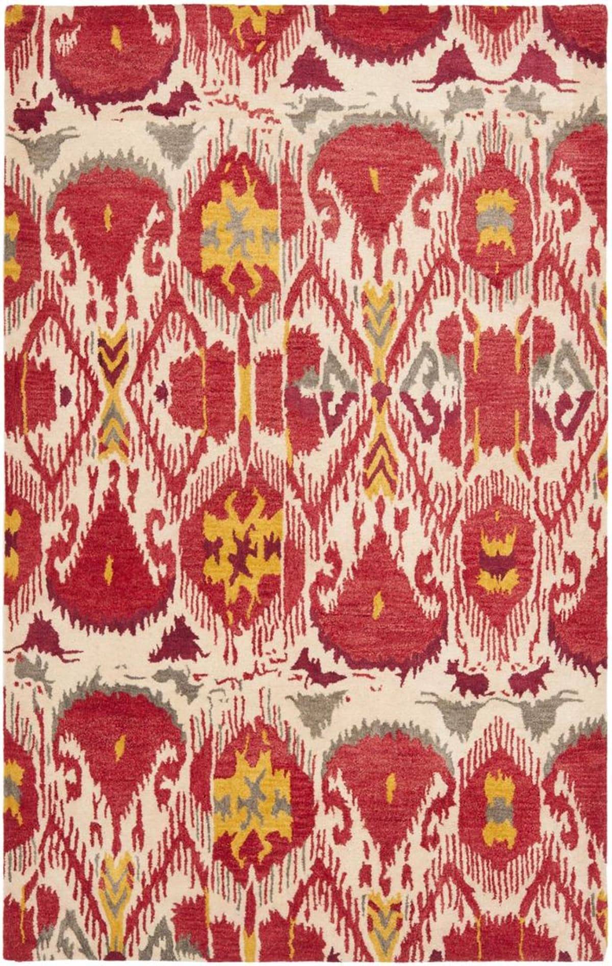 Safavieh Ikat Ivory Red Transitional Medium Rectangle Rug 6ft x 9ft White, Multicolor, Red