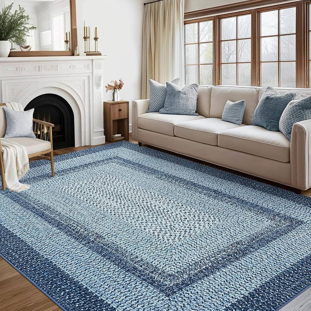 Brambly Cottage Rectangle Geometric Area Rug Grey, Blue cm