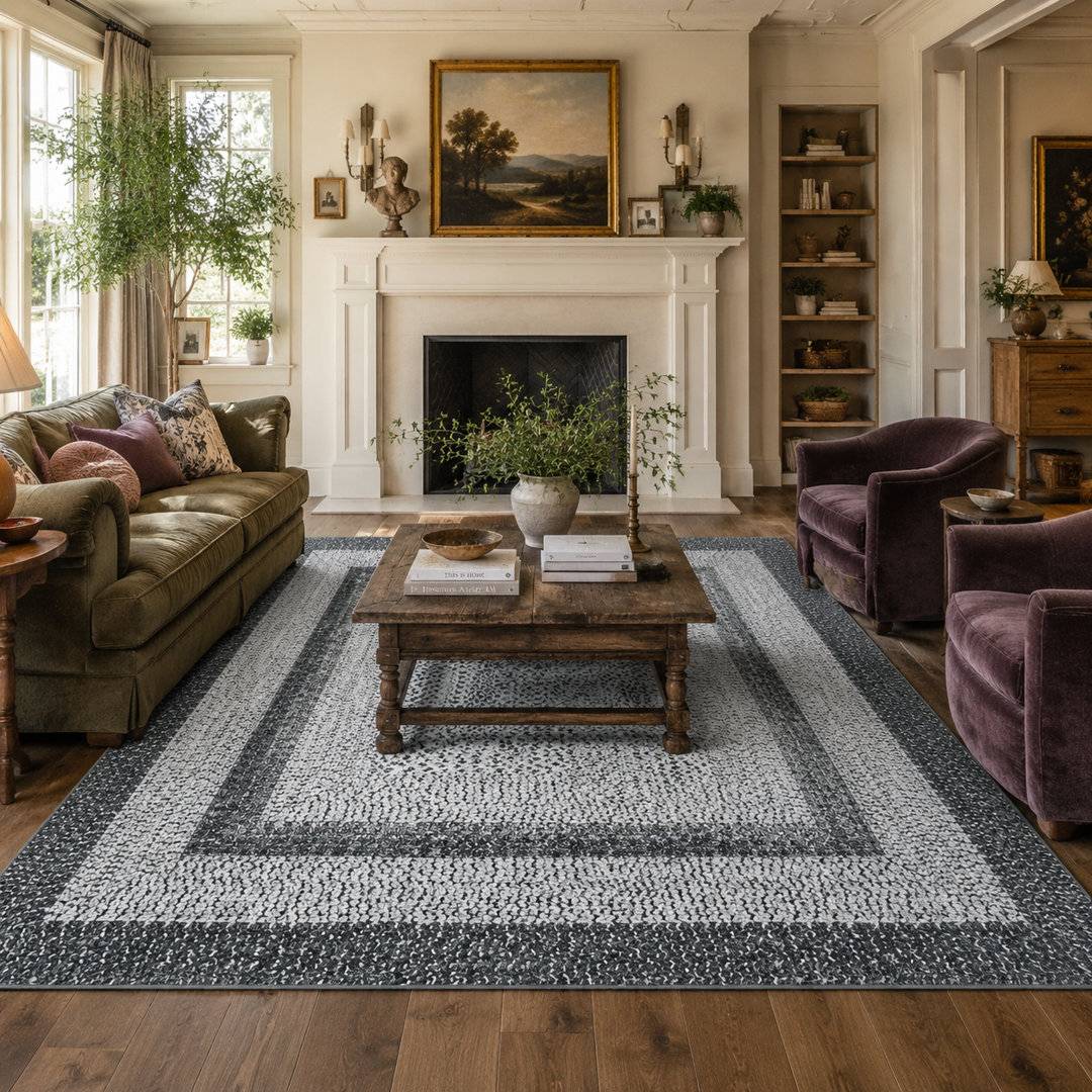 Brambly Cottage Rectangle Geometric Area Rug Grey cm