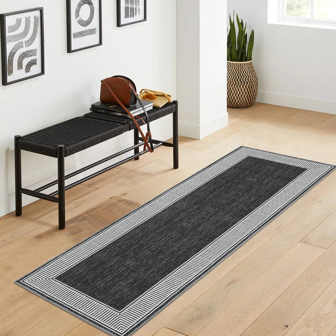 Brayden Studio Striped Area Rug Black cm