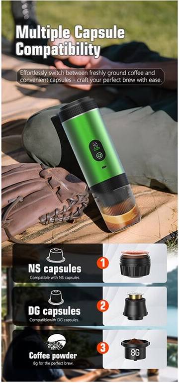 Machine à Expresso Portable Multi-Capsules avec Affichage Numérique - Vert