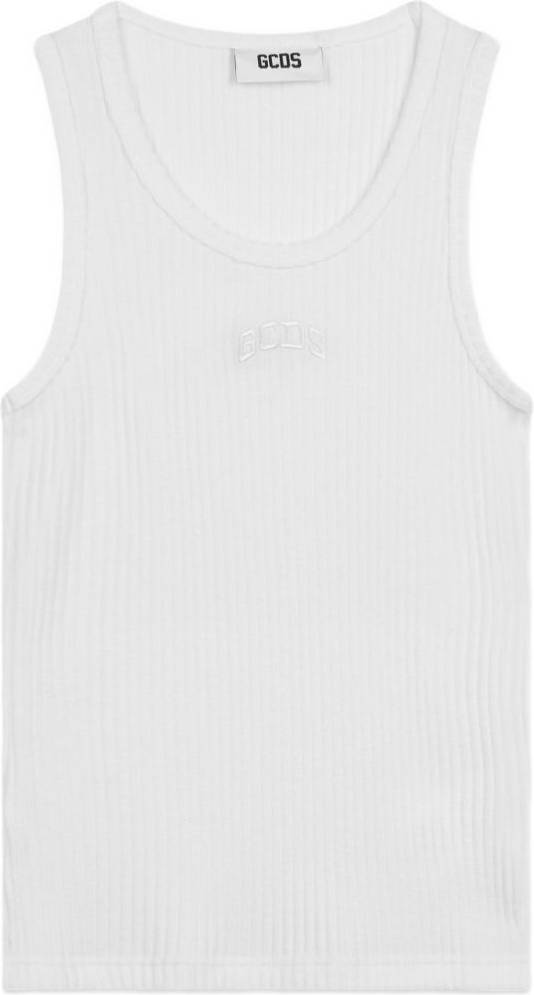 GCDS Ribbed Knit Embroidered Logo Tank Top - White