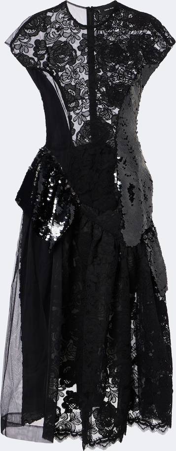 Simone Rocha Patchwork Ruffle Midi Dress - Black