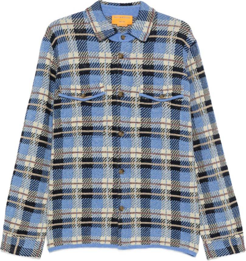 Guest In Residence Check Pattern Button Down Polo Shirt - Blue