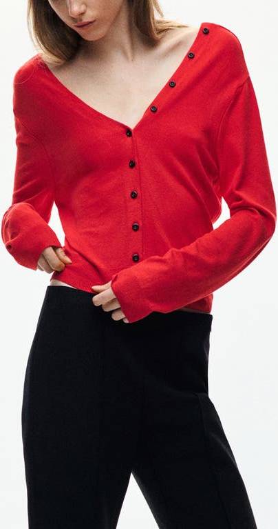 Mango Button Front Cardigan - Red